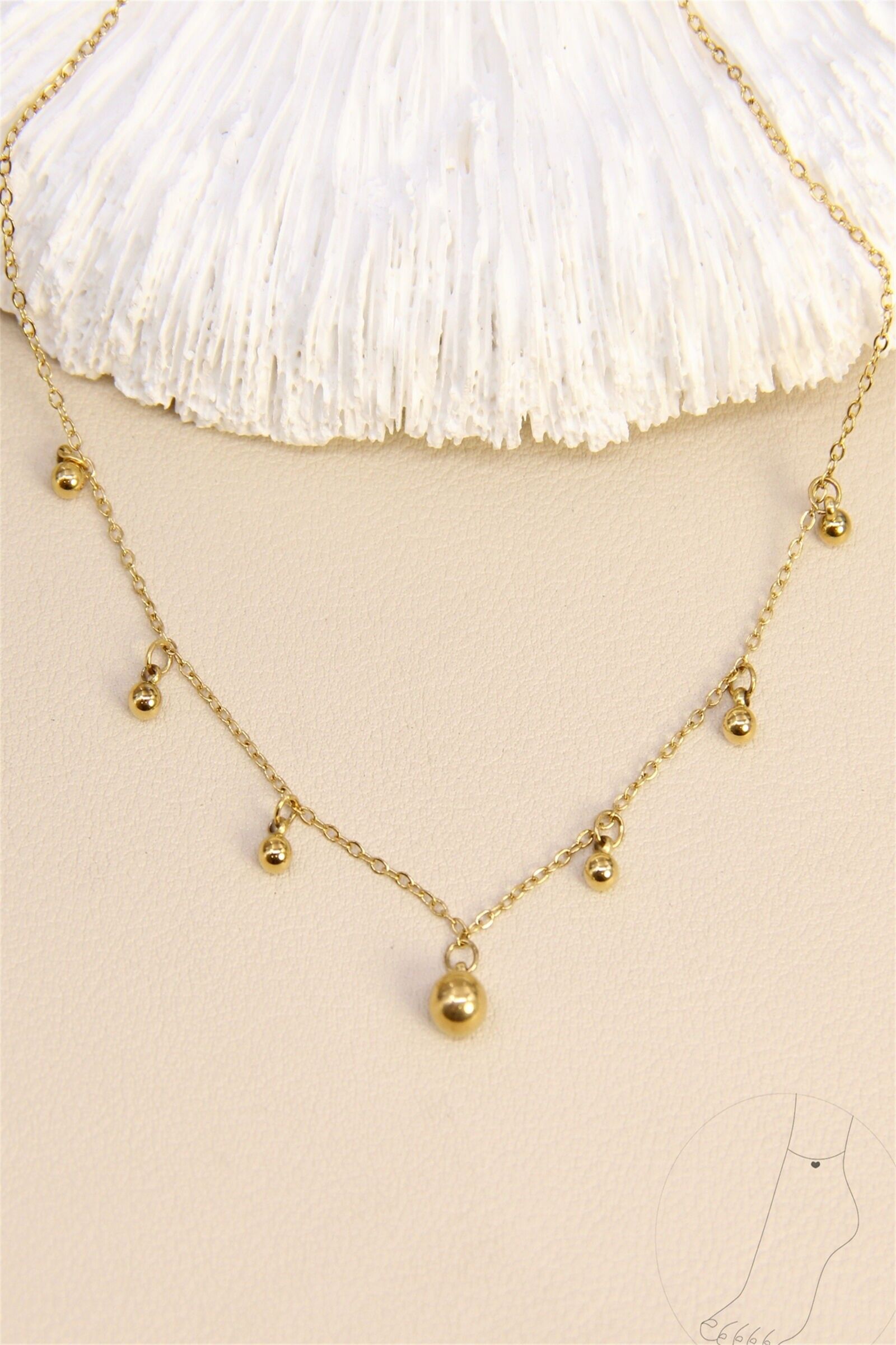 Minimalistisches Fußkettchen aus Edelstahl - Kugelquasten