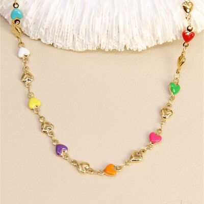 Chaîne de cheville cœurs multicolores – Acier inoxydable tendance été
