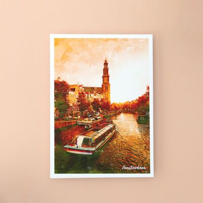 Golden Hour Amsterdam, Netherlands - A6 Postcard with Envelope
