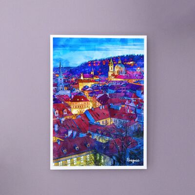 Praga di notte, Repubblica Ceca - Cartolina A6 con busta