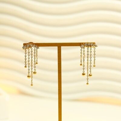 Gold Rhinestone Earrings with Chains at the back