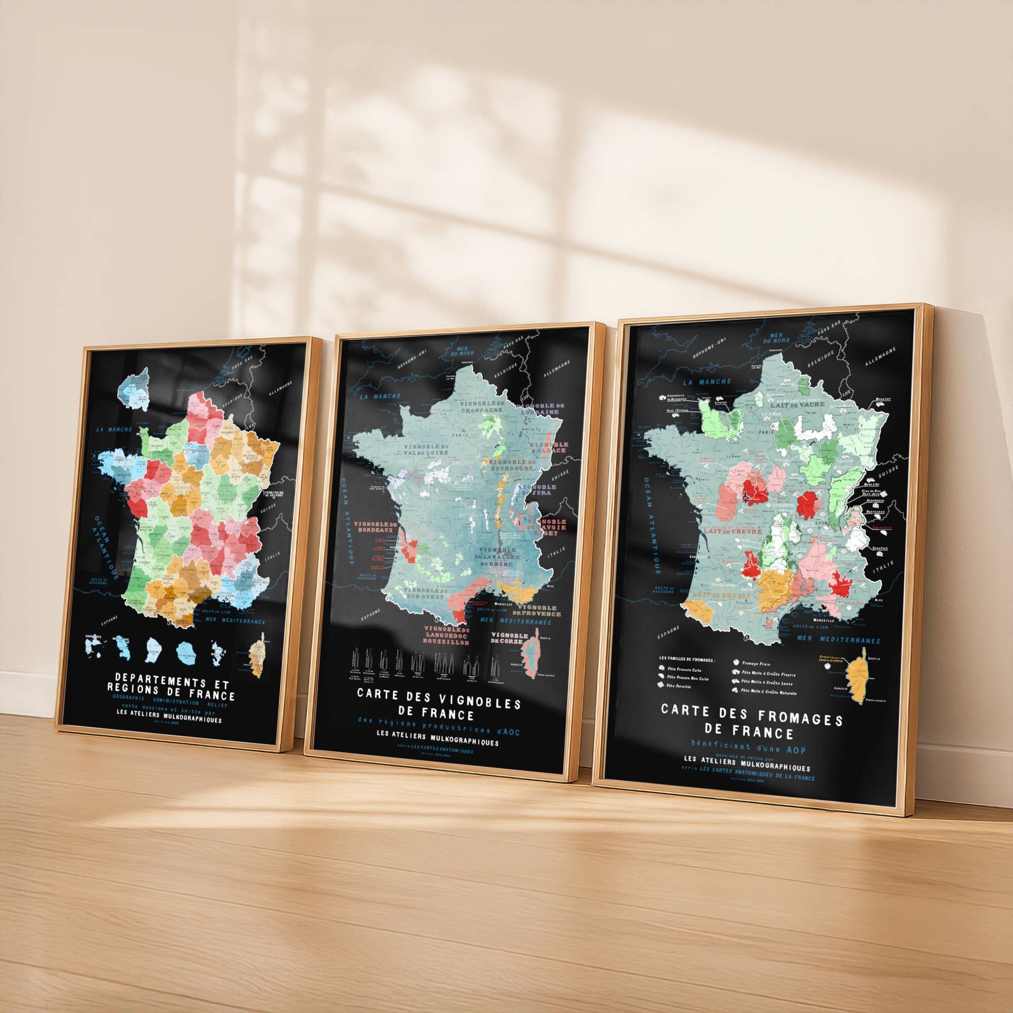 Offerta scoperta - 3 poster - vigneti, formaggi e regioni della Francia (50x70cm)