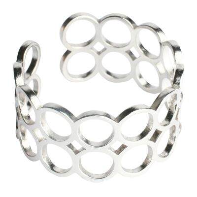 Open ring made of stainless steel with a geometric design