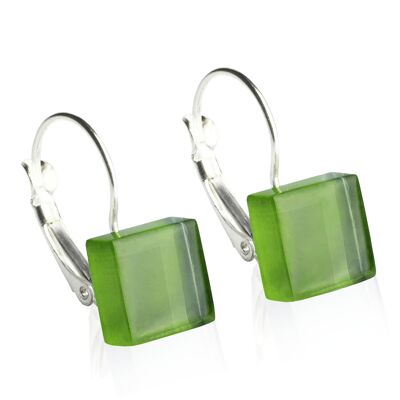Nickel-free earrings with stone / grass green / upcycled & handmade