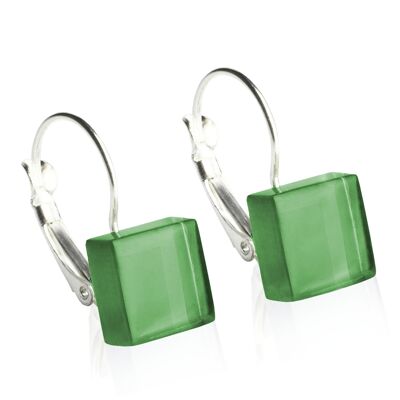 Boucles d'oreilles sans nickel avec pierre / vert mousse / upcyclées & faites main