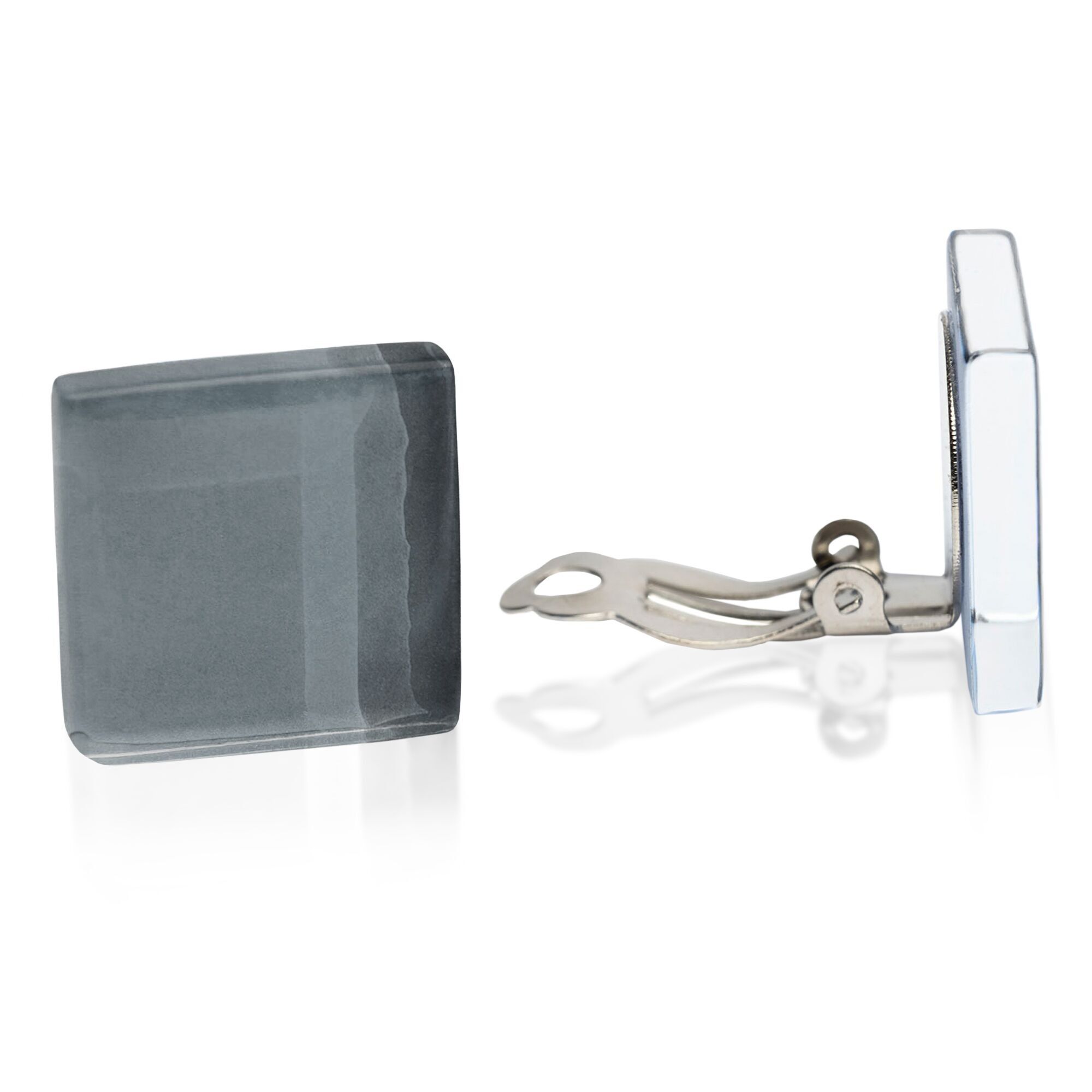 Statement Ohrclips aus Glas / Graphitgrau / Upcycling & Handmade