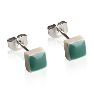 Minimalist ceramic earrings • 5mm / malachite green
