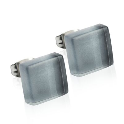 Square stud earrings with stone / graphite gray / upcycled & handmade