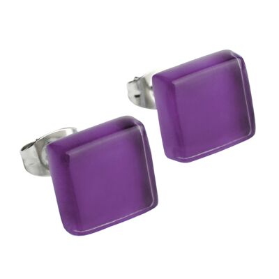 Square stud earrings with stone / amethyst purple / upcycled & handmade