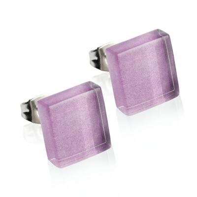 Square stud earrings with stone / lavender / upcycled & handmade