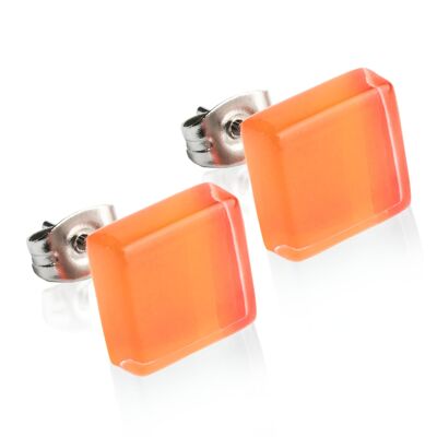 Square stud earrings with stone / saffron yellow / upcycled & handmade