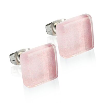 Boucles d'oreilles clous carrées avec pierre / rose sable / upcyclées & faites main