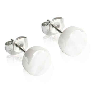 Pendientes simples de vidrio / blanco nieve / reciclados y hechos a mano