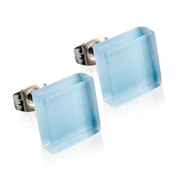 Boucles d'oreilles clous carrées avec pierre / bleu ciel / upcyclées & faites main 1