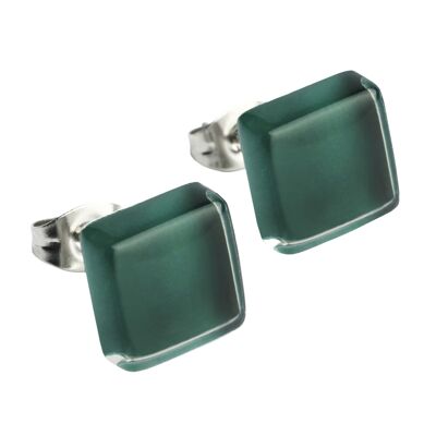 Boucles d'oreilles clous carrées avec pierre / vert malachite / upcyclées & faites main