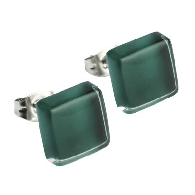 Square stud earrings with stone / malachite green / upcycled & handmade