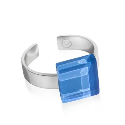 Quadratischer Ring mit Stein / Azurblau / Upcycling & Handmade