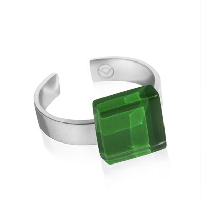 Anello quadrato con pietra/verde muschio/riciclato e fatto a mano