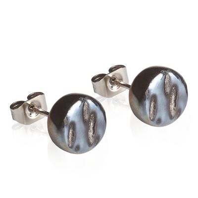 Simple glass stud earrings / hematite gray / upcycled & handmade