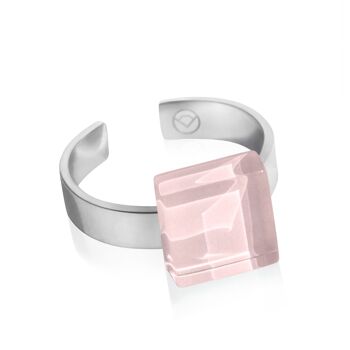 Bague carrée avec pierre / rose sable / upcyclée & fait main 1