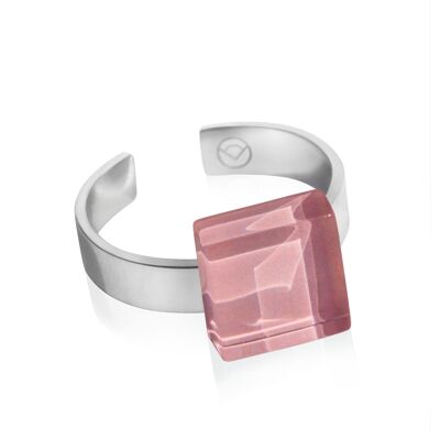 Bague carrée avec pierre / quartz rose / upcyclée & fait main