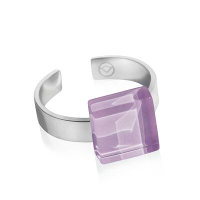 Square ring with stone / lavender / upcycled & handmade