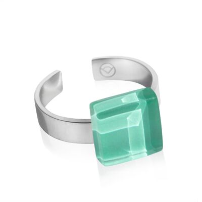 Square ring with stone / mint green / upcycled & handmade