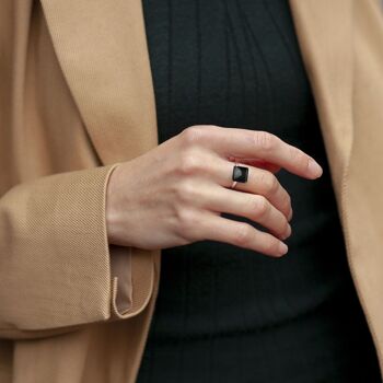 Bague carrée avec pierre / onyx noir / upcycling & fait main 2