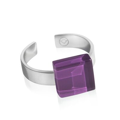 Square ring with stone / amethyst purple / upcycled & handmade