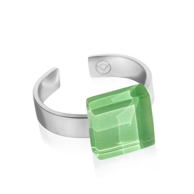 Square ring with stone / lime green / upcycled & handmade