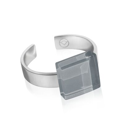 Square ring with stone / graphite gray / upcycled & handmade