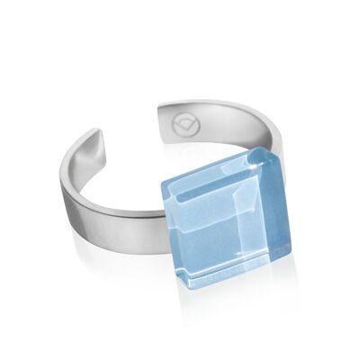 Square ring with stone / sky blue / upcycled & handmade