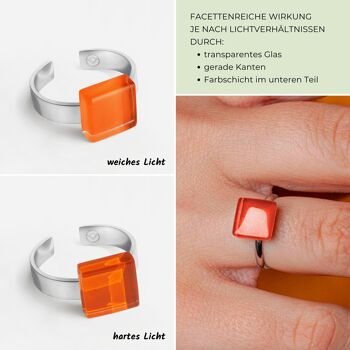 Bague carrée avec pierre / orange / upcyclée & fait main 4