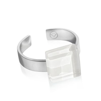 Square ring with stone / snow white / upcycled & handmade