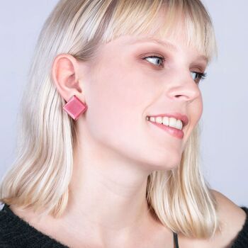 Clips d'oreilles tendance en verre / quartz rose / upcyclés et faits à la main 2