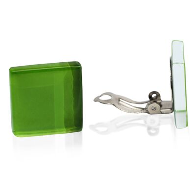 Clips para los oídos llamativos hechos de vidrio / verde hierba / reciclados y hechos a mano
