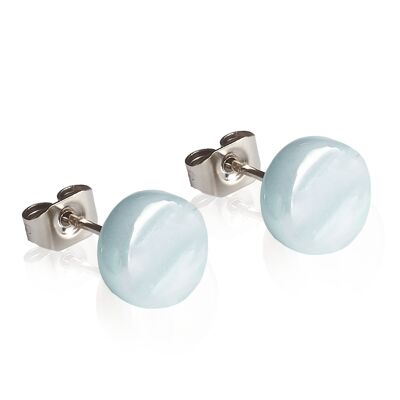 Simple glass stud earrings / sky blue / upcycled & handmade