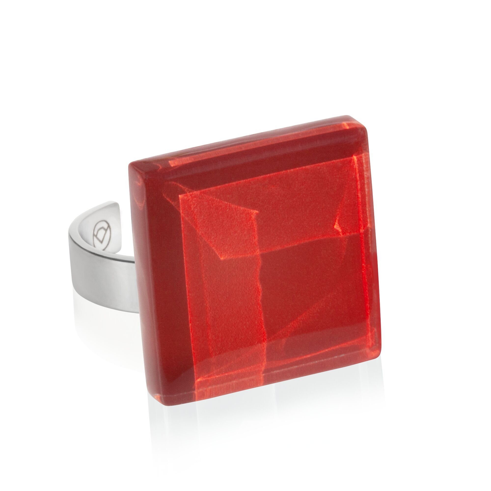 Anello di tendenza con pietra/rosso ciliegia/riciclato e fatto a mano