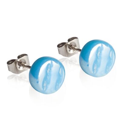 Semplici orecchini a bottone in vetro / azzurro / riciclati e fatti a mano