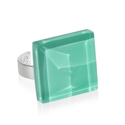 Anello di tendenza con pietra / verde menta / riciclato e fatto a mano