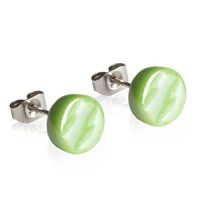 Simple glass stud earrings / lime green / upcycled & handmade
