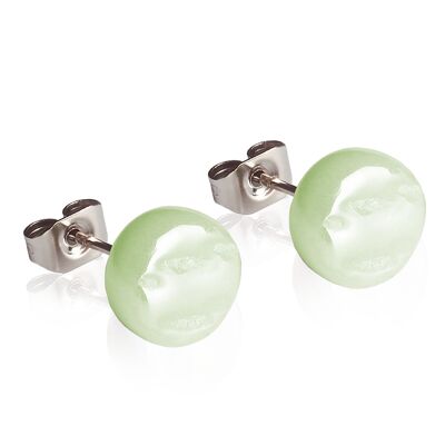 Semplici orecchini a bottone in vetro / verde maggio / riciclati e fatti a mano