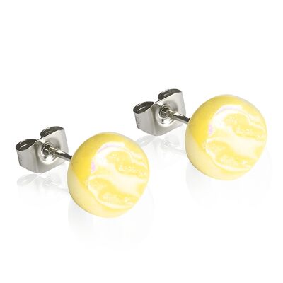 Simple glass stud earrings / lemon yellow / upcycled & handmade