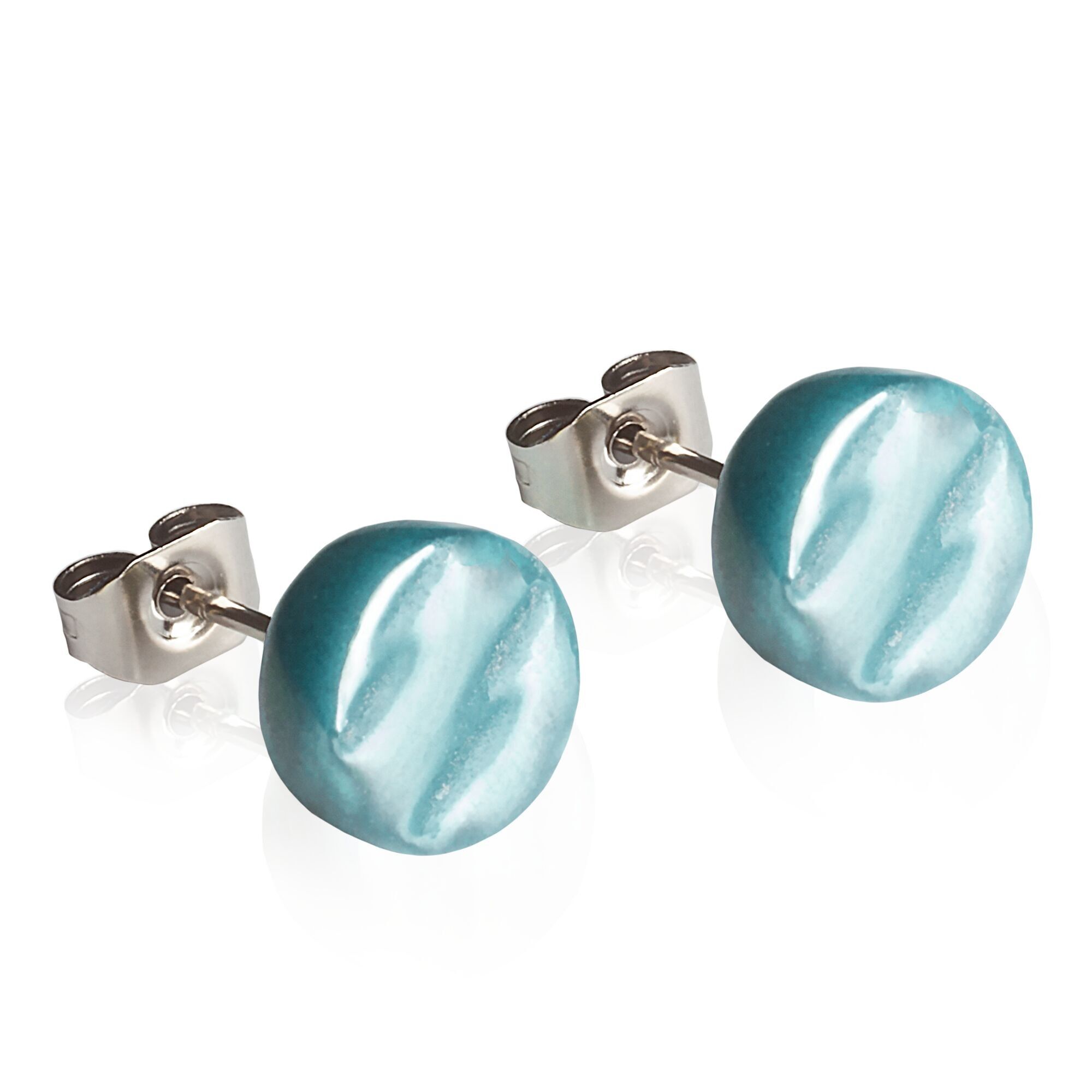 Semplici orecchini a bottone in vetro / verde malachite / riciclati e fatti a mano