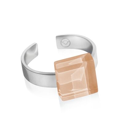 Square ring with stone / sand brown / upcycled & handmade