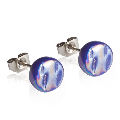 Simple glass stud earrings / night blue / upcycled & handmade