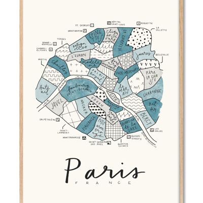 Aleisha - Mappa dei quartieri di Parigi Blu - 30x40 cm