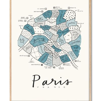 Aleisha - Paris Neighborhood Map Blue - 30x40 cm