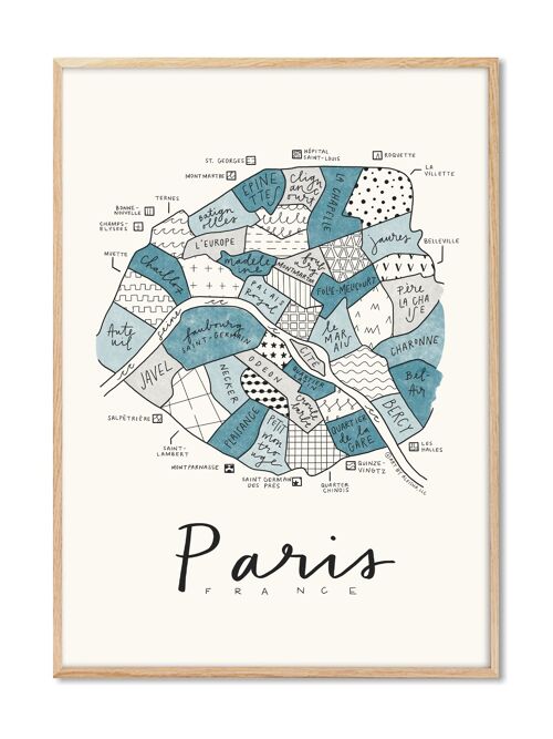 Aleisha - Paris Neighborhood Map Blue - 50x70 cm
