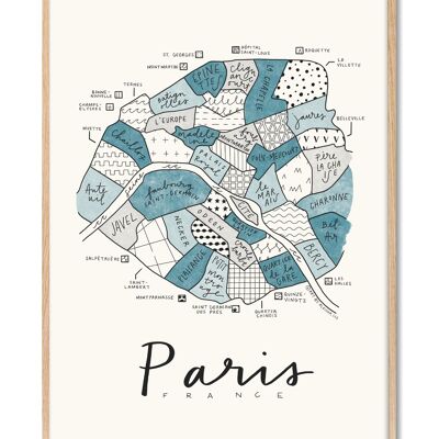 Aleisha - Plan du quartier de Paris Bleu - 50x70 cm